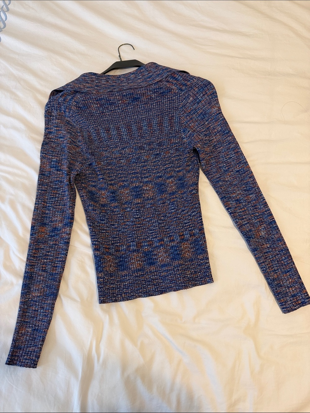 Veronica Beard Blue Multicolor Ribbed Sweater with Collar - Picture 5 of 9